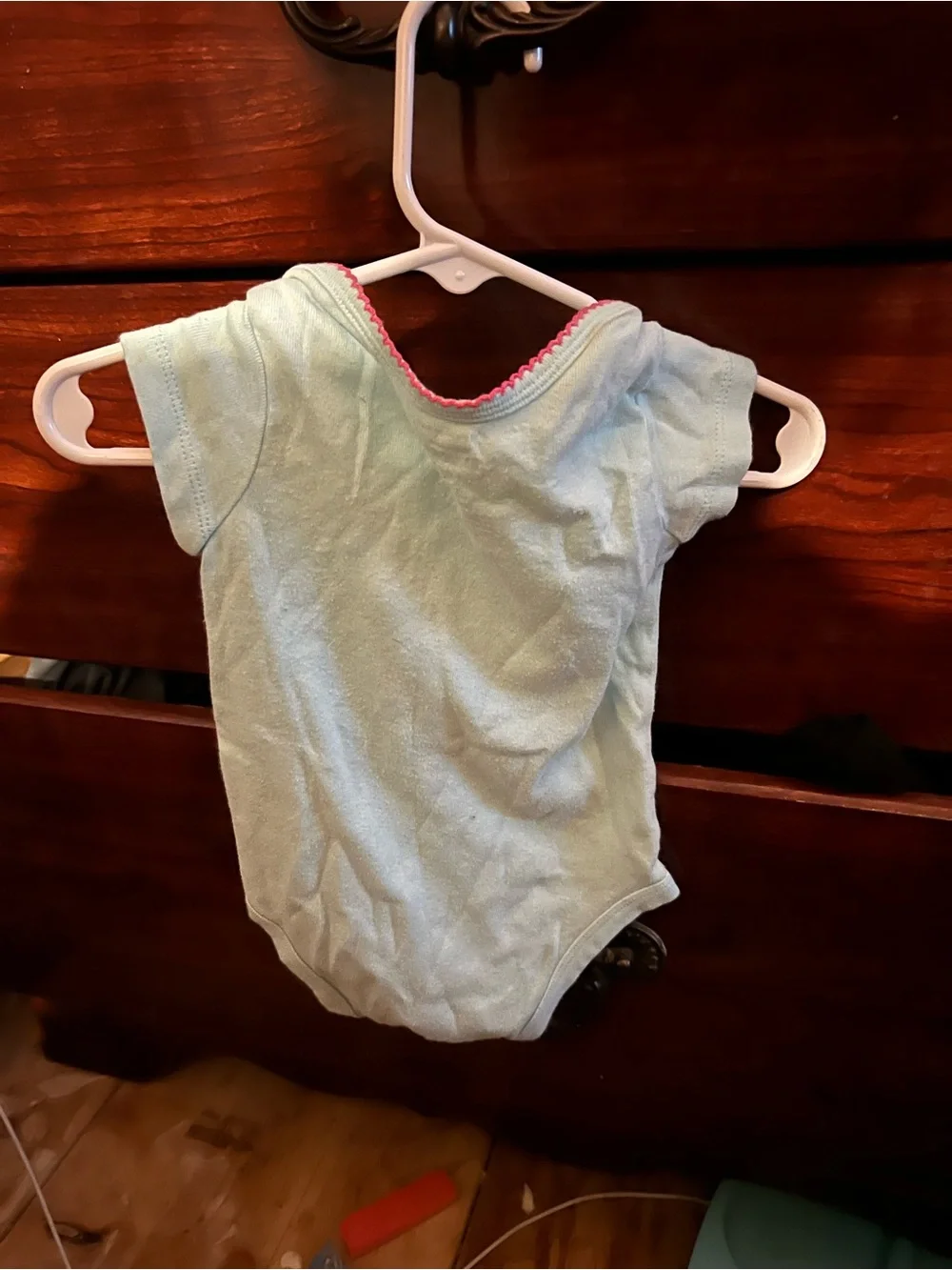 Baby Short-Sleeve One-Piece Bodysuit in Light Blue with Pink Trim